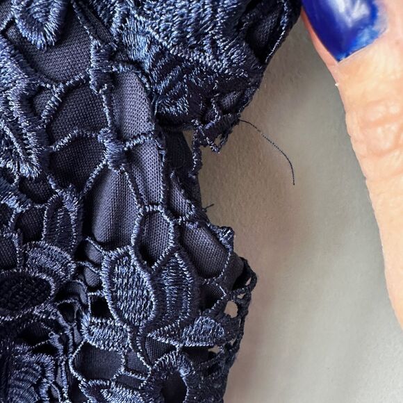 JS Collections Navy Cap Sleeve Lace Midi Dress Womens Size 2 - Picture 7 of 8